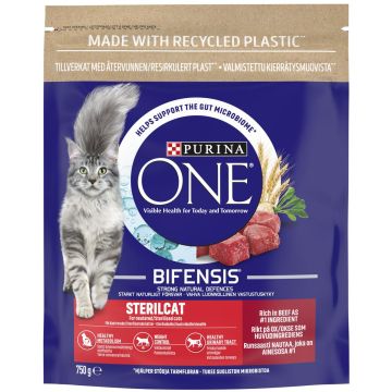 PURINA ONE KISSAN TÄYSRAVINTO STERILCAT NAUTAA JA VEHNÄÄ 750 G