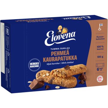 ELOVENA TUMMA SUKLAA PEHMEÄ KAURAPATUKKA 6X30G 180 G