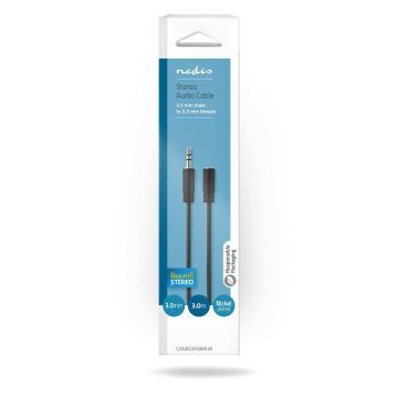 NEDIS STEREOJATKOKAAPELI 3.5 MM UROS - 3.5 MM NAARAS 3 M MUSTA