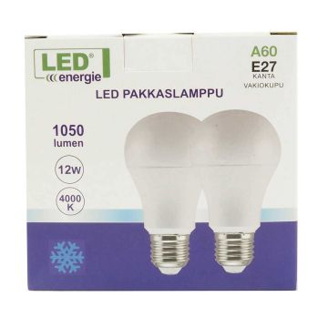LED ENERGIE PAKKASLAMPPU LED 12W 1050LM 4000K A60/E27 2 KPL