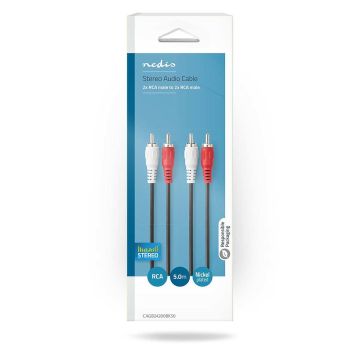 NEDIS STEREOÄÄNIKAAPELI 2X RCA UROS - 2X RCA UROS 5 M MUSTA
