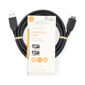 NEDIS USB 3.0 KAAPELI USB A UROS - MICRO B-UROS PYÖREÄ 2 M SINI