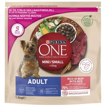 PURINA ONE KOIRAN TÄYSRAVINTO SMALL DOG ADULT NAUTA-RIISI 1,5 KG