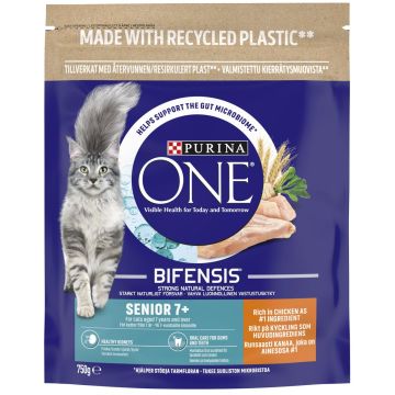 PURINA ONE KISSAN TÄYSRAVINTO SENIOR KANAA & TÄYSJYVÄVILJAA 750 G