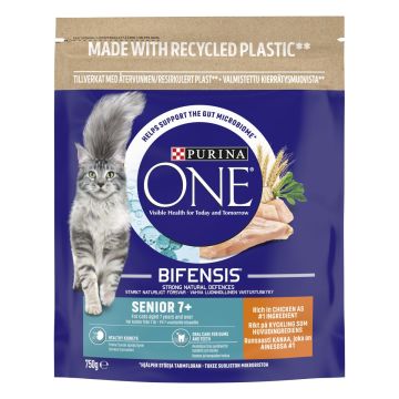 PURINA ONE KISSAN TÄYSRAVINTO SENIOR KANAA & TÄYSJYVÄVILJAA 750 G