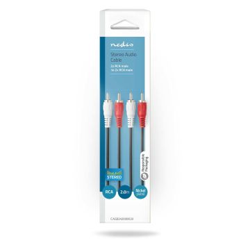 NEDIS STEREOÄÄNIKAAPELI 2X RCA UROS - 2X RCA UROS 2 M MUSTA
