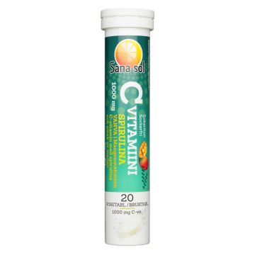 SANA-SOL C-VITAMIINI 100MG PORE SPIRULINA MANGO 20 KPL