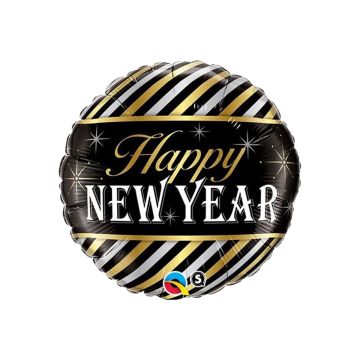 HAPPY NEW YEAR KULLAN JA HOPEANVÄRISET RAIDAT FOLIOPALLO