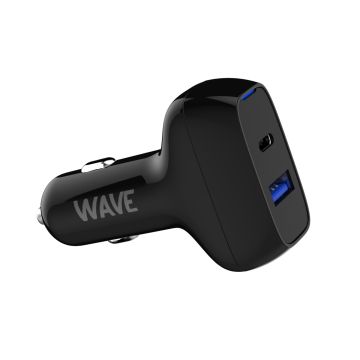 WAVE PIKALATAAVA AUTOLATURI, 1 X USB TYPE-C + 1 X USB-A (18W+18W), MUSTA