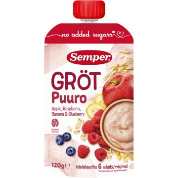 SEMPER PUURO OMENA-VADELMA- BANAANI-MUSTIKKA 6+ 120 G