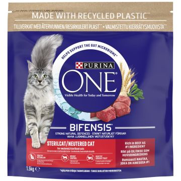 PURINA ONE KISSAN TÄYSRAVINTO SERILCAT NAUTAA JA VEHNÄÄ 1,5 KG