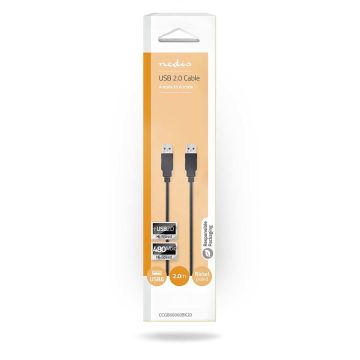 NEDIS USB 2.0 KAAPELI USB A UROS - USB A UROS PYÖREÄ 2 M MUSTA