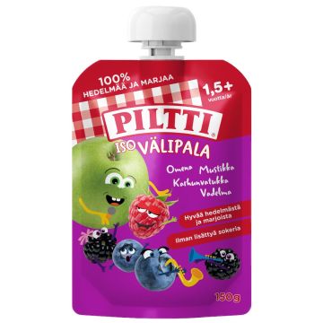 PILTTI ISO VÄLIPALA OMENA-MUSTIKKA- KARHUNVATUKKA-VADELMA 150 G
