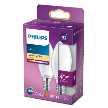 PHILIPS LED-LAMPPU 40W B35 E14 HUURRE 2KPL 470L 2700K