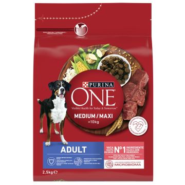 PURINA ONE KOIRAN TÄYSRAVINTO ADULT MEDIUM/MAXI NAUTAA&RIISIÄ 2,5 KG