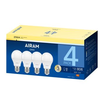AIRAM LED VAKIOLAMPPU 8,5W 806 LM. 4-PACK E27, 2700K