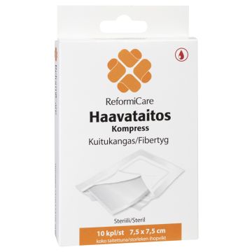 REFORMICARE STERIILI KUITUKANGAS HAAVATAITOS 7,5CMx7,5CM 10 KPL