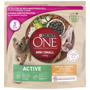 PURINA ONE KOIRAN TÄYSRAVINTO SMALL DOG ACTIVE KANA-RIISI 1,5 KG