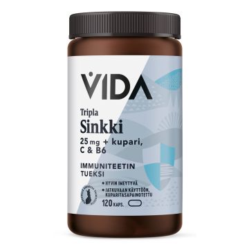 VIDA TRIPLA SINKKI 25 MG + KUPARI, C & B6 120 KAPS 86 G