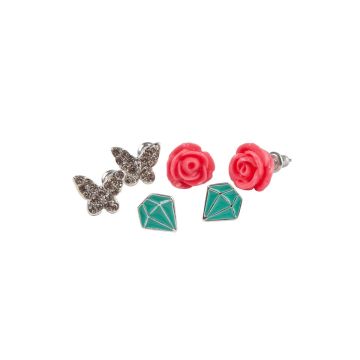 GREAT PRETENDERS BOUTIQUE ROSE STUDDED EARRINGS, 3 SETS
