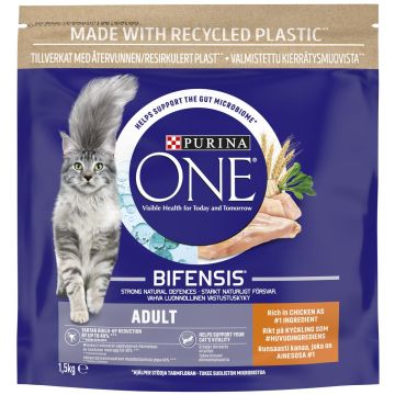 PURINA ONE KISSAN TÄYSRAVINTO ADULT KANAA & TÄYSJYVÄVILJAA 1,5 KG