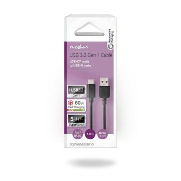 NEDIS USB 3.0 KAAPELI USB-C UROS - USB A UROS 1 M MUSTA
