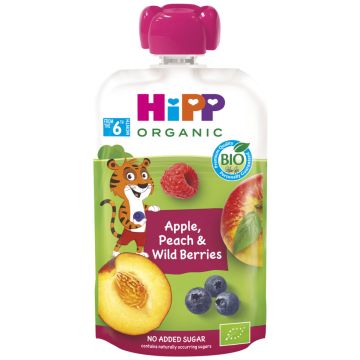 HIPP HIPPIS OMENA PERSIKKA MUSTIKKA VADELMA LUOMU 100 G