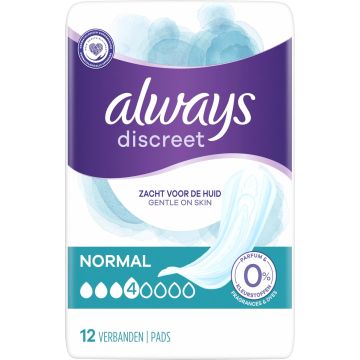ALWAYS DISCREET NORMAL SIDE VIRTSANKARKAILUUN 12 KPL, 0 % VÄRIA