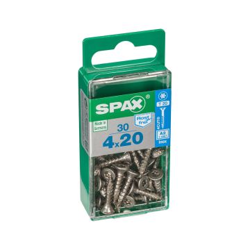 SPAX RUUVI TORX UPPOKANTA A2 RST TERÄS, KOKOKIERRE 4X20 S 30KPL