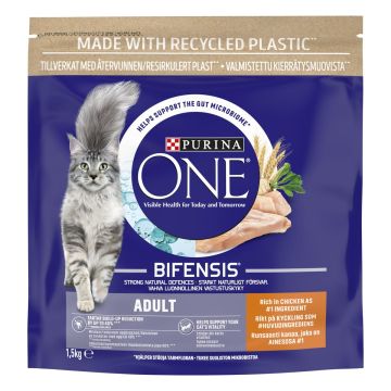 PURINA ONE KISSAN TÄYSRAVINTO ADULT KANAA & TÄYSJYVÄVILJAA 1,5 KG