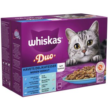 WHISKAS 1+ DUO MEREN HERKUT HYYTELÖSSÄ 12*85G 1,02 KG