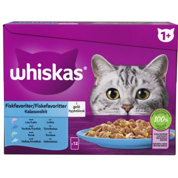 WHISKAS 1+ KALASUOSIKIT HYYTELÖSSÄ 12*85G 1,02 KG
