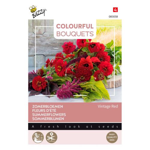 BUZZY BUZZY COLORFUL BOUQUETS VINTAGE RED
