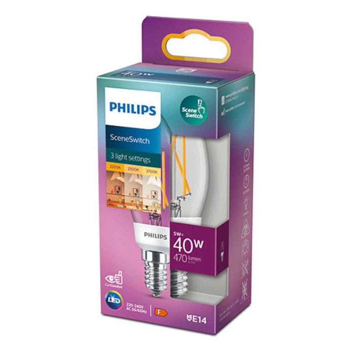 PHILIPS LED-LAMPPU SCENESWITCH 40W B35 E14 470L-180L-90L 2200-2