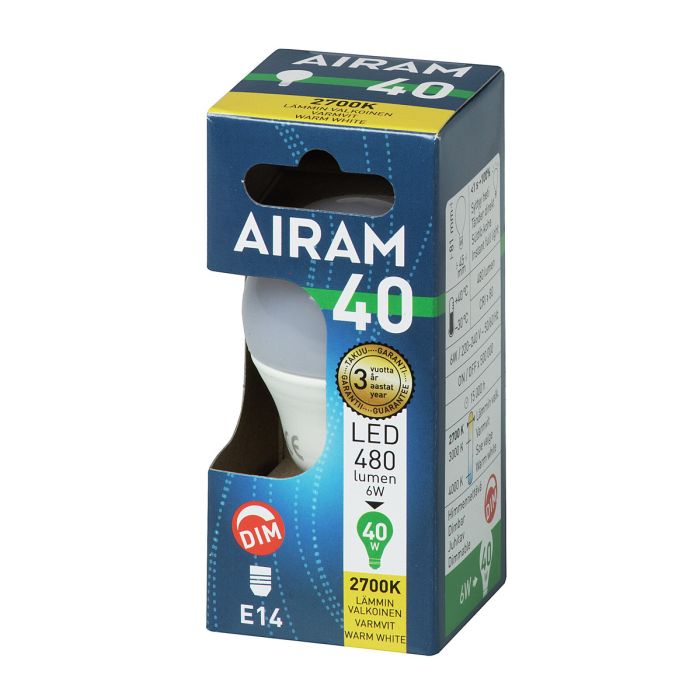AIRAM LED MAINOSLAMPPU OPAALI 4,5W E14 480LM, HIMMENNETTÄVÄ, 15 000H