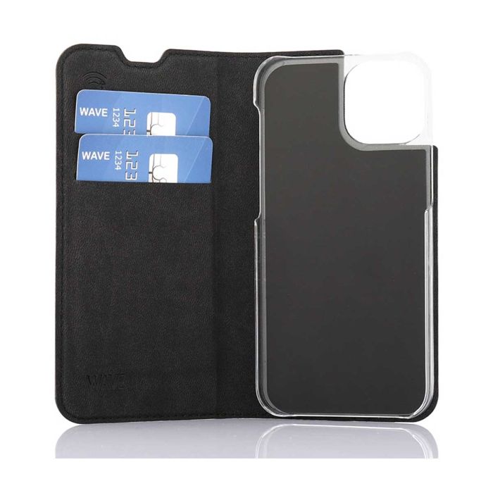 WAVE BOOK CASE, APPLE IPHONE 13 MINI, MUSTA