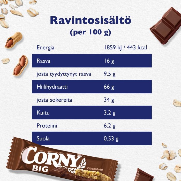 CORNY BIG VÄLIPALAPATUKKA PÄHKINÄ-SUKLAA 50 G main product photo