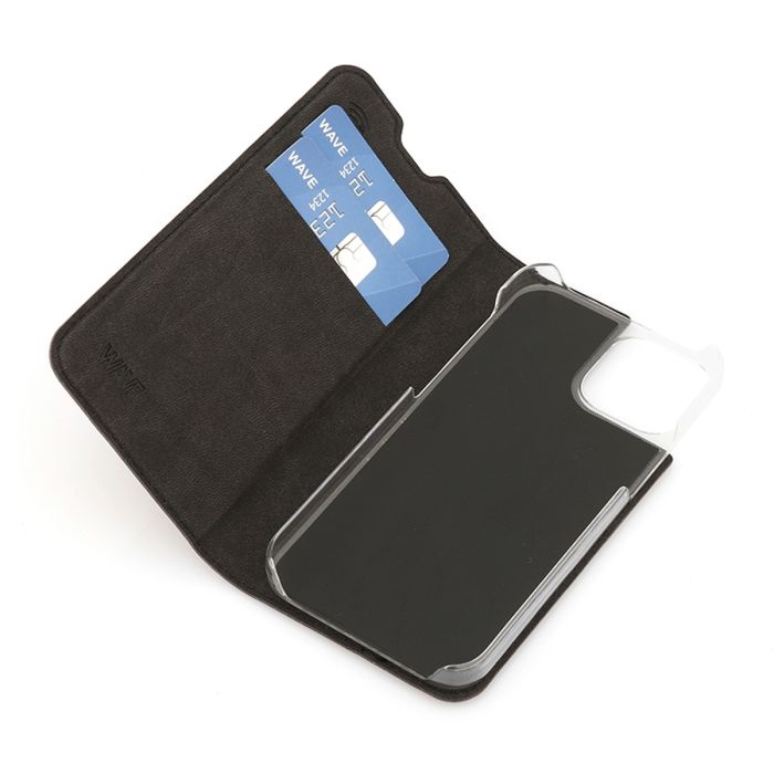 WAVE BOOK CASE, APPLE IPHONE 13 MINI, MUSTA