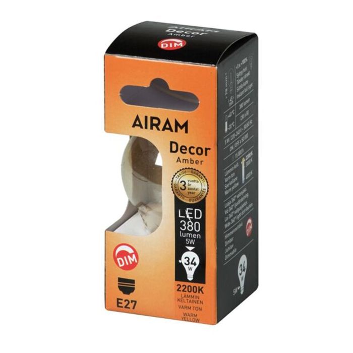 AIRAM LED AMBER ANTIIKKI KORISTELAMPPU 4,5W 2200K KIRKAS E27 380LM HIMMENNYS
