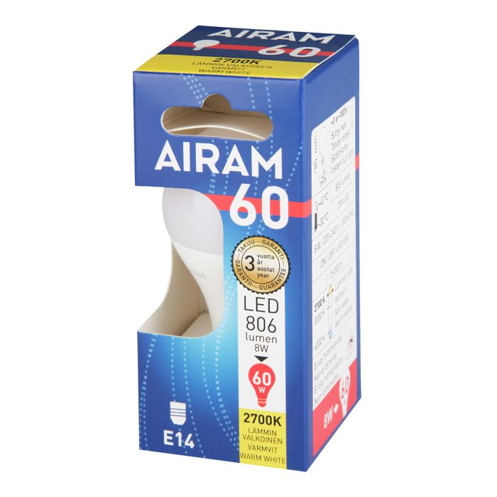 AIRAM LED MAINOSLAMPPU OPAALI 7,2W E14 806LM, 15 000H