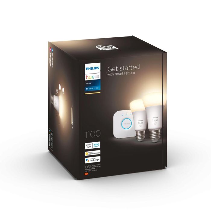 PHILIPS HUE WHITE ALOITUSPAKKAUS 9.5W A60 E27 2KPL 1055L 2700K