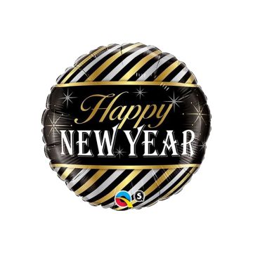 HAPPY NEW YEAR KULLAN JA HOPEANVÄRISET RAIDAT FOLIOPALLO