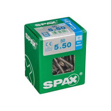 SPAX RUUVI TORX UPPOKANTA A2 RST TERÄS, OSAKIERRE 5X50 L 50KPL