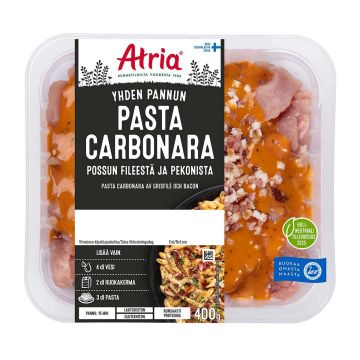 ATRIA YHDEN PANNUN PASTA CARBONARA POSSUN FILEESTÄ JA PEKONISTA 400 G