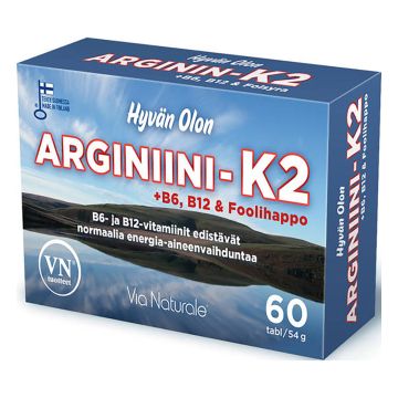 VIA NATURALE HYVÄN OLON ARGINIINI +K2 60 KPL