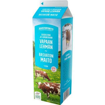 JUUSTOPORTTI VAPAAN LEHMÄN RASVATON MAITO 1L