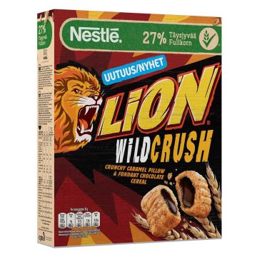 NESTLE LION WILDCRUSH SUKLAAN- JA KARAMELLINMAKUISET VEHNÄ- JA 360 G