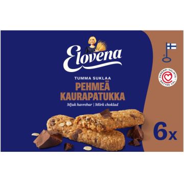 ELOVENA TUMMA SUKLAA PEHMEÄ KAURAPATUKKA 6X30G 180 G