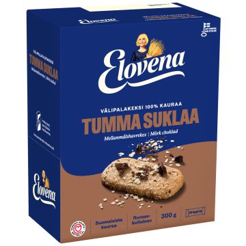 ELOVENA TUMMA SUKLAA VÄLIPALAKEKSI 100% KAURAA 10KPL 300 G