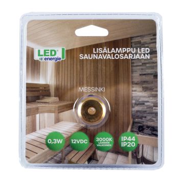 LED ENERGY LED SAUNAVALOSARJAN LISÄLAMPPU, 5M JOHTO, MESSINKI (TEFLON)